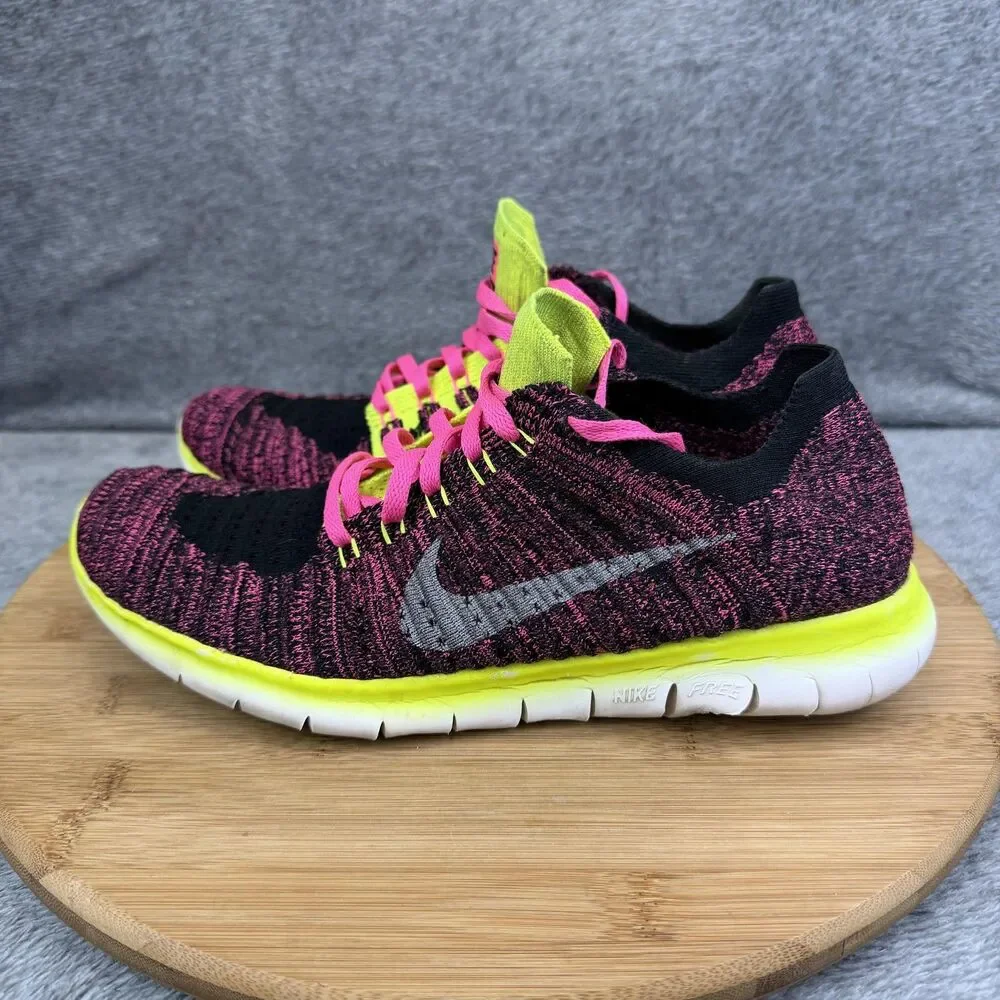 Nike Free RN Flyknit Shoes Boys Size 7Y Pink Volt Running Sneakers 834363-600